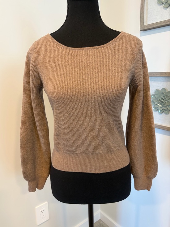 Babaton Sweaters - Aritzia Babaton Brown Wool/Linen Blend Ribbed Balloon Sleeve Sweater EUC